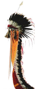 Feathered headdress with long feathered trailer